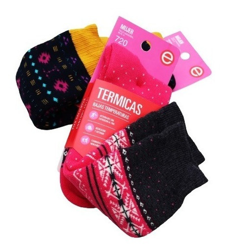 Medias Elemento Térmicas Pack X2 Mujer Algodón 3/4 Surtidas