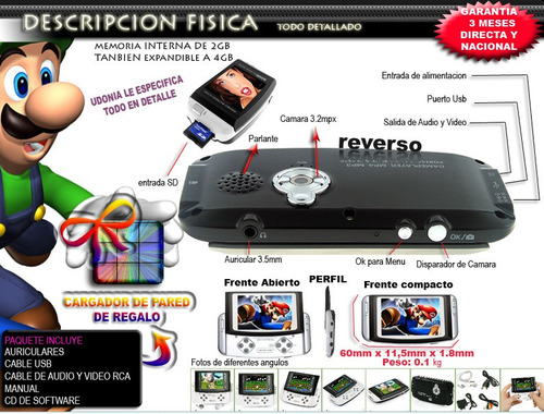 Consola Mp5 Slider 2gb + 1001 Juegos + Cable Tv Camara Music