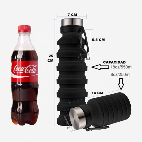 Imagen 3 de 5 de Botella Térmo Silicón Plegable 550ml Retráctil Gym Viaje