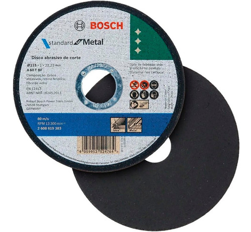 Disco De Corte Metalinox Std Esmerilhadeira 115x10mm Bosch