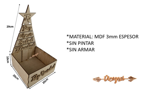 Caja Para Regalo Pino Con Frases Navidad 5 Pzas Sin Armar