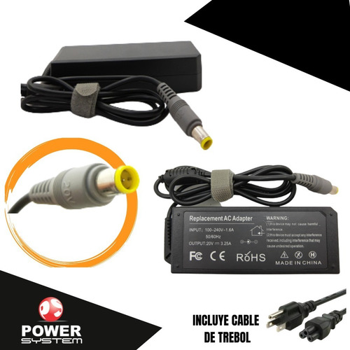 Imagen 1 de 3 de Cargador Premium Lenovo 20v 3.25a Punta Aguja