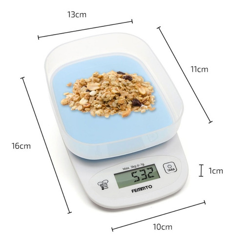 Imagen 6 de 10 de Balanza Electronica Digital De Cocina 3 Kilos Alta Precision