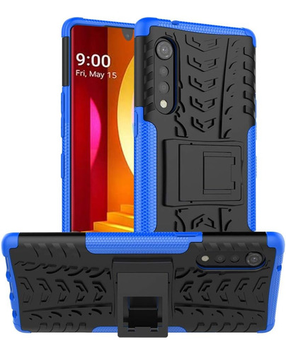 Funda Para LG Velvet - Negra Y Azul Con Soporte