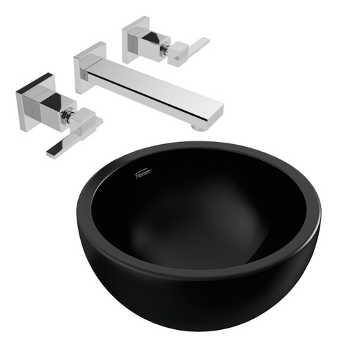 Bacha Ferrum Persis Negra Y Griferia Pared Quartier Lever