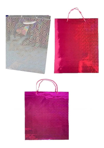 Bolsa Regalo Holografica Carton 40x31x9  Metalizada Manija