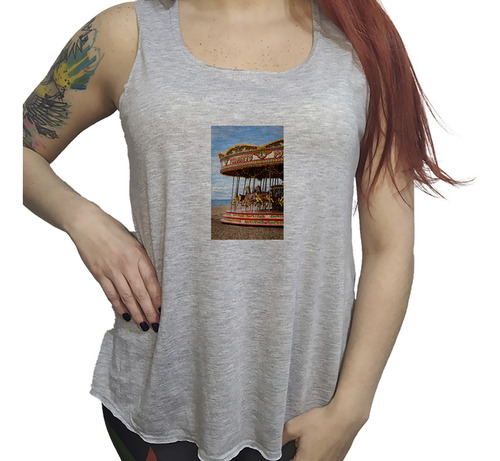 Musculosa Dama Carrusel Calesita Caballo Parque Juegos M7