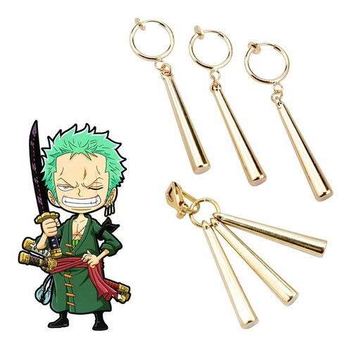 4 Pendientes Roronoa Zoro, Una Pieza Cosplay, Clip De Metal Color Dorado