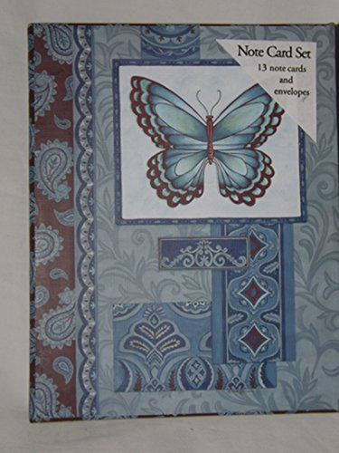 Set De Tarjetas De Notas  Azul Y Marrón Con Mariposas Paisle