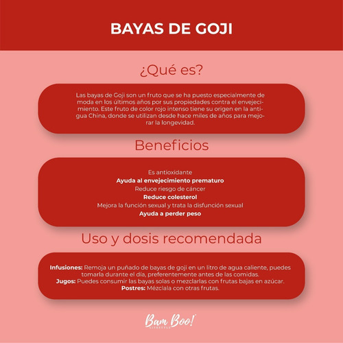 Imagen 4 de 7 de Bayas De Goji 500 Gr Bam Boo! Lifestyle
