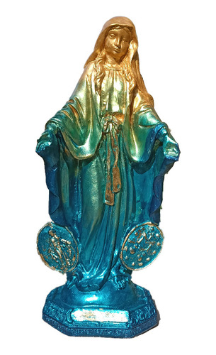 Virgen Medalla Milagrosa Pintada A Mano Azul Metalizado 