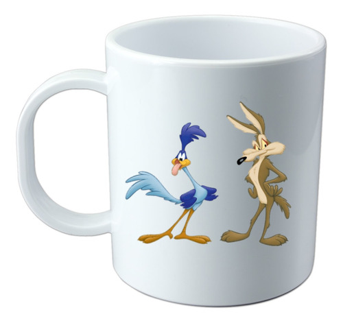 Taza Plástico Blanca Sublimada El Coyote Y El Correcaminos