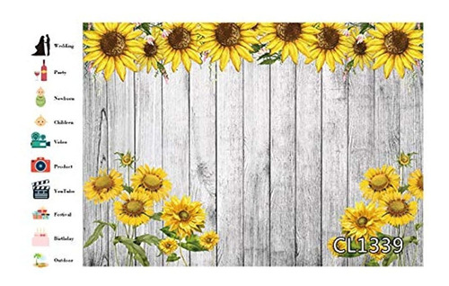 Hvest Sunflower Backdrops For Photoshoot 7x5ft Fabric Rustic