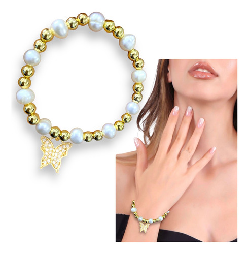 Pulsera De Perlas Platino Y Brillantes