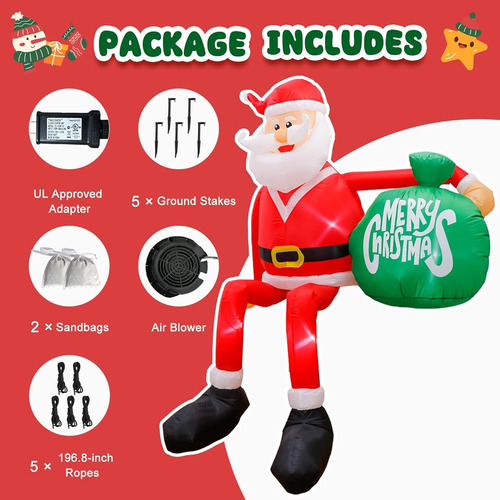 Inflable Papa Noel Trepador, Decoraciones Inflables Con Led