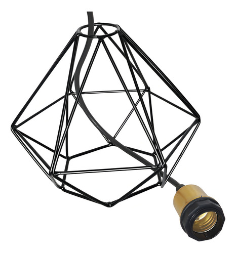 Lustre Pendente Aramado Triplo Diamante Dourado/preto Retro