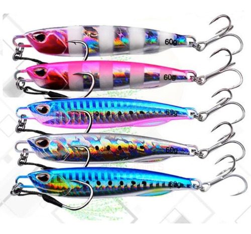 5 Jigs Señuelos De Pesca De Fondo 2 Oz 60 Gr Lances Largos