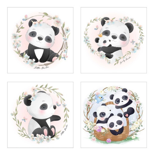 Cuadros Para Decorar Habitación De Bebe X4 Panda