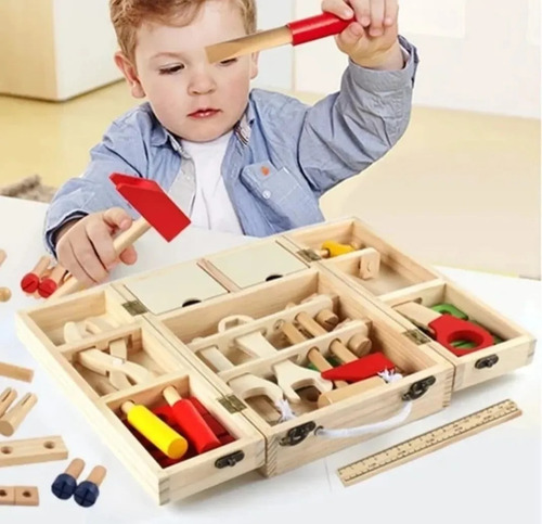 Imagen 2 de 3 de Caja De Herramientas Juguete De Madera Didáctico Montessori
