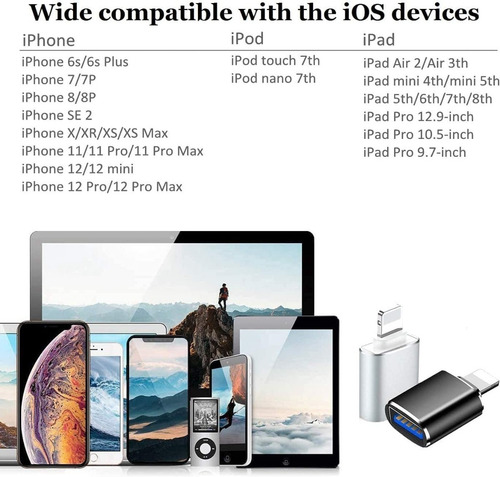 Imagen 3 de 10 de Adaptador Otg Usb 3.0 A Lightning Para iPhone iPad Apple