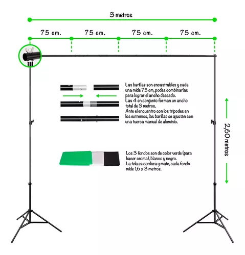 Kit Soporte Fondo Infinito X3 Ideal Para Estudio Fotografico