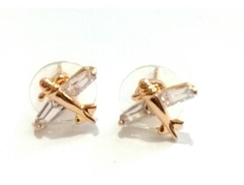 Aretes Avion Aviacion Baño Oro Zirconia Diamante