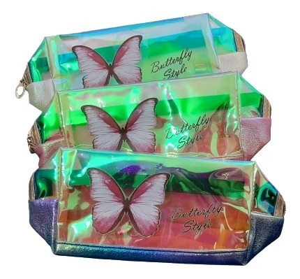 Estuche Cosmetiquero Mariposa Kawaii Tornasolado Cierre