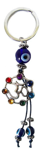 Llavero Om Symbol con 7 chakras y ojo griego de 12 cm