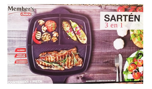 Sarten Plancha Cuadrada 3 En 1 Con Divisiones Msi Color Negro