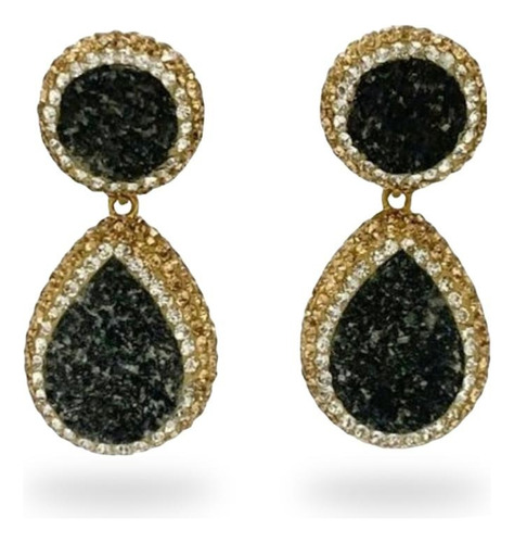 Aretes Turcos De Plata 925, Doble Druzy Negro, Estambul Joya