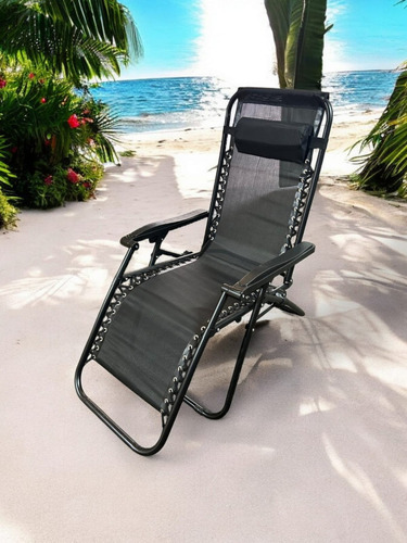 Silla Terraza Reposera Plegabe Piscina Playa Resistente Color Negro/Gris