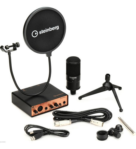 Pack Podcast Steinberg Ur12b Placa Mic Auricular Grabacion Color Negro