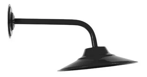 comprar Arandela Retrô Externa Prato Alumínio Braço Curvo 30cm Preto