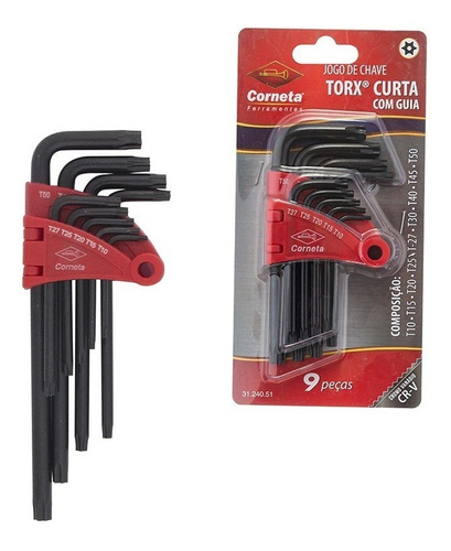 Jogo De Chave Torx Curta Com Guia 9 Pçs 3124051 Corneta