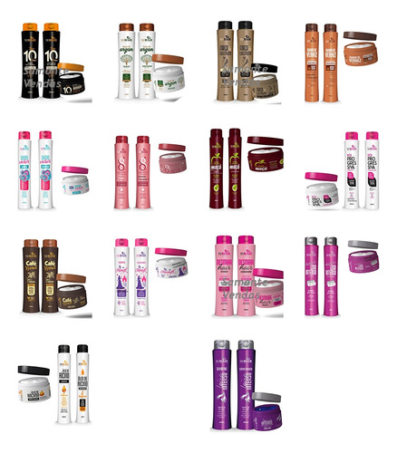  12 Produtos (04 Kits) Shampoo, Condicionador + Máscara