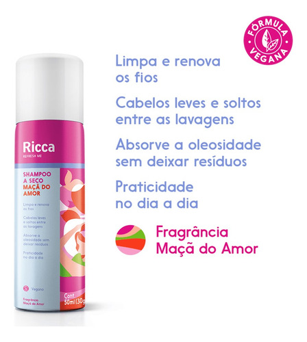 Shampoo A Seco Maçã Do Amor 50ml Doce Antioleosidade Ricca
