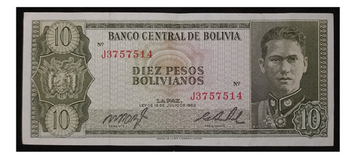 Bolivia 10 Bolivianos 1962 Serie J3 Exc Pick 154a 17