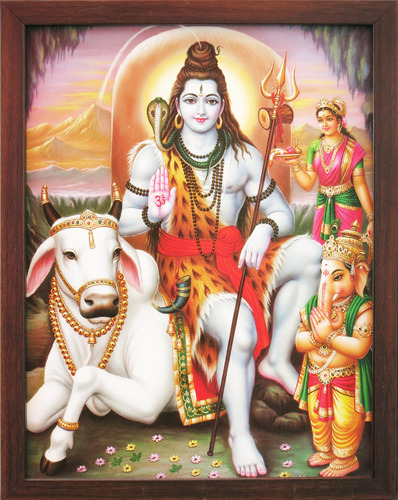 Lord Shiva Con Su Hijo Nandi De Vaca Y Ganesha Sobre Himalay