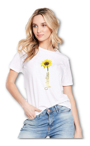 Playera Girasol Con Nombre Dama Algodon Blanco Ch A Xl