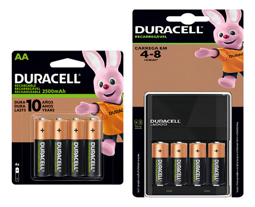 Cargador Duracell Con 8 Pilas Recargable Aa 1.2v