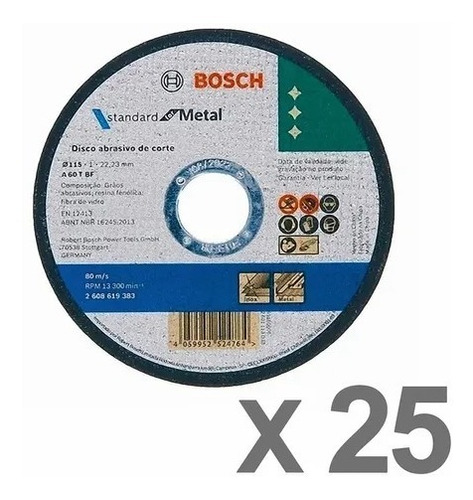 25 Discos De Corte Bosch Amoladora 115 Mm 4.1/2 Inox 1mm