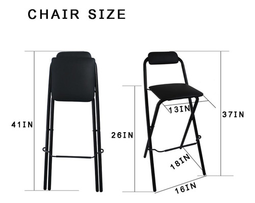 Taburete De Bar Plegable Con Respaldo Y Acolchado Negro Para