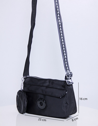 Bandolera Morral Tresher Deportivo Importada Con Monedero Negro Liso Plateado Estampada
