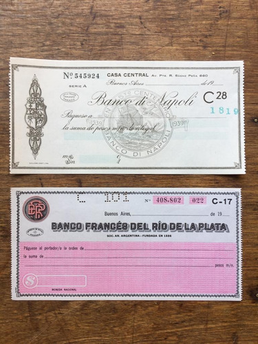 Cheque Banco De Napoli Moneda Nacional