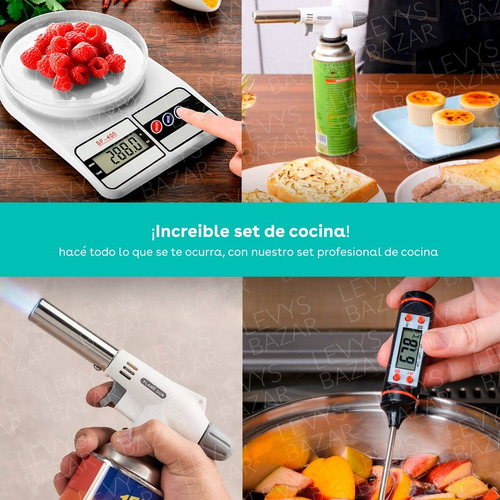 Imagen 3 de 9 de Pack Balanza Digital 10kg + Termometro Cocina + Soplete