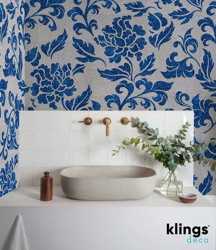 Alfombra vinilo baño flores azules