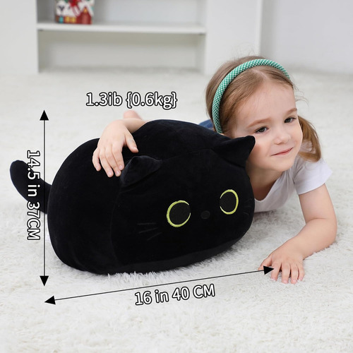 Almofada De Pelúcia Gato Preto - Travesseiro Decorativo