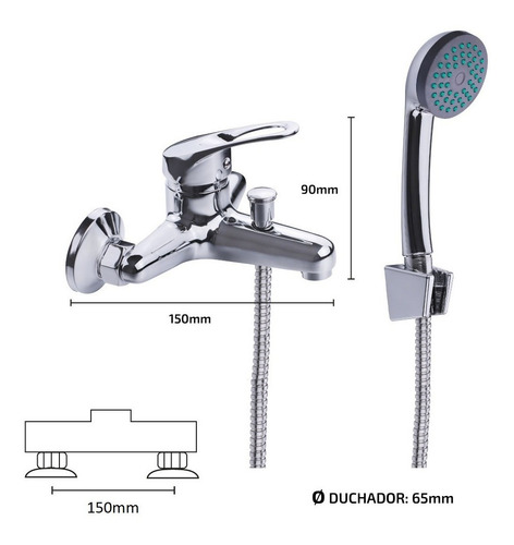 Imagen 5 de 6 de Ducha Canilla Monocomando Baño Metal Duchador Transferencia