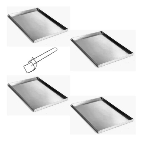 Pack 4 Bandejas Aluminio 44x32x2 + Pinza Panaderia Horno