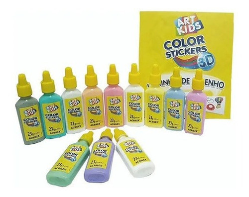 2x Adesivos 3d Color Stickers Artkids C/ 12 Potes Crie O Seu